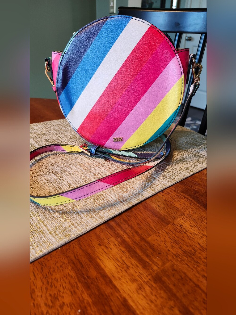 Collection XIIX Round Multicolor Striped Crossbody Bag - Pink, Blue, Yellow